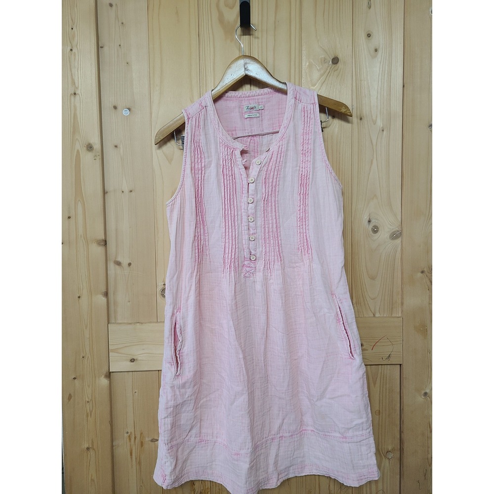 Faherty Dress Womens Small Pink Organic Cotton Gauze Pintuck Sleeveless